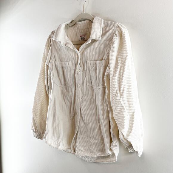 American Eagle Corduroy Button Up Long Sleeve Shirt Jacket Shacket Cream Small - Picture 4 of 5